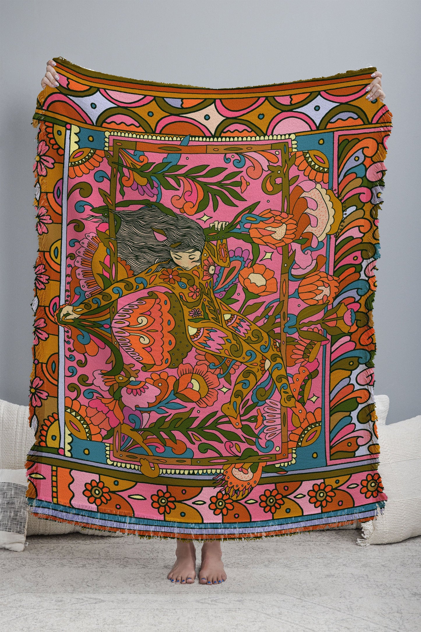 Cassidy Rae Marietta Deco Pink Protea Throw Blanket