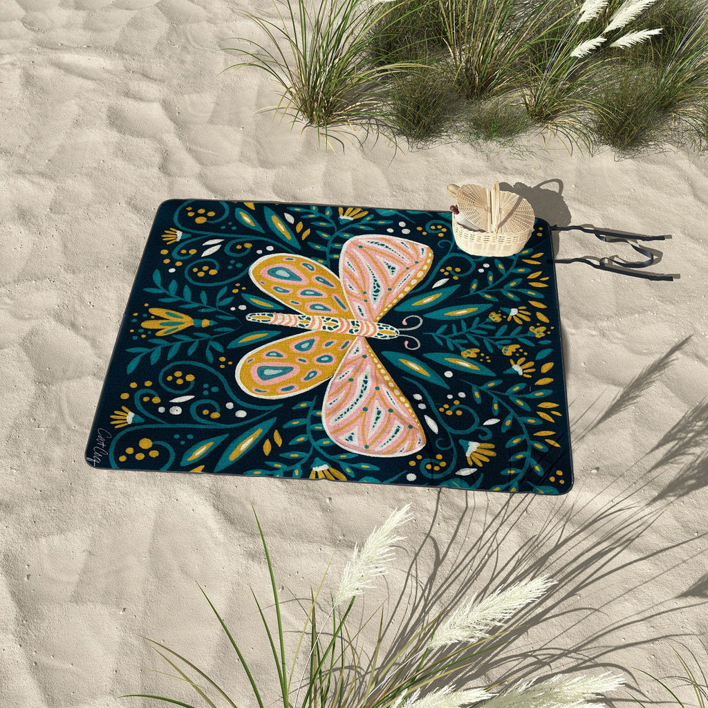 Cat Coquillette Butterfly Symmetry Teal Palet Picnic Blanket