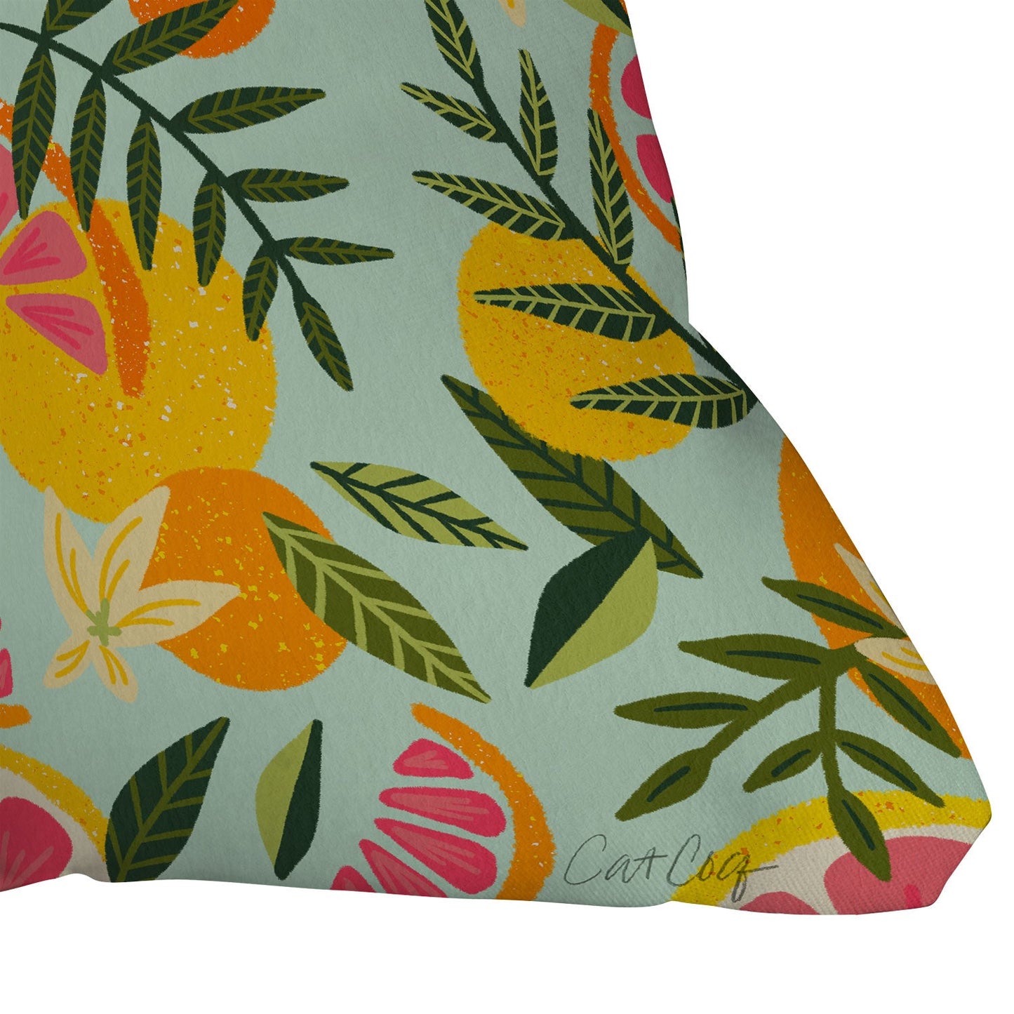 Cat Coquillette Grapefruit Blooms Mint Palette Outdoor Throw Pillow