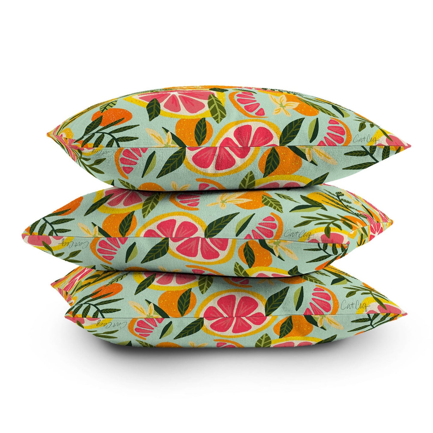 Cat Coquillette Grapefruit Blooms Mint Palette Outdoor Throw Pillow