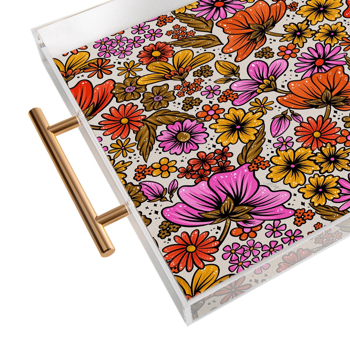 Cat Coquillette Retro Flower Power Pink Red Acrylic Tray