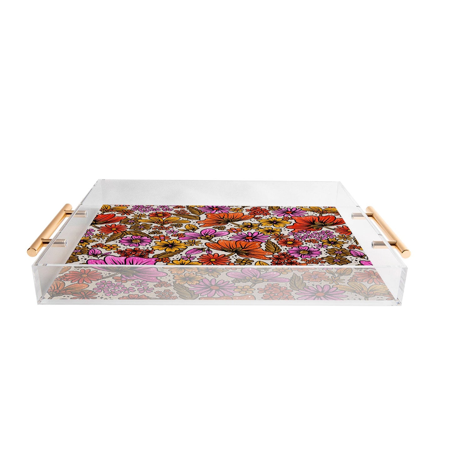 Cat Coquillette Retro Flower Power Pink Red Acrylic Tray