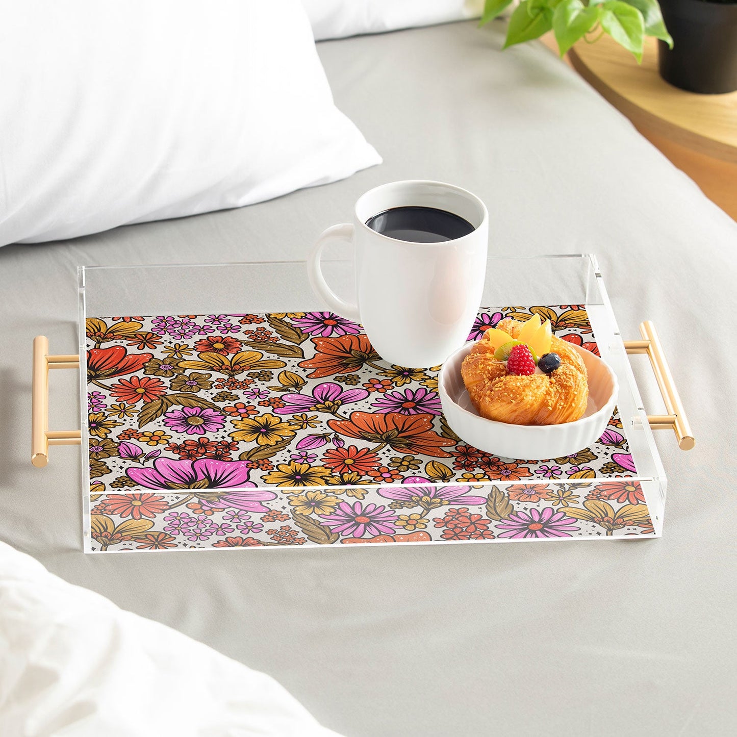 Cat Coquillette Retro Flower Power Pink Red Acrylic Tray