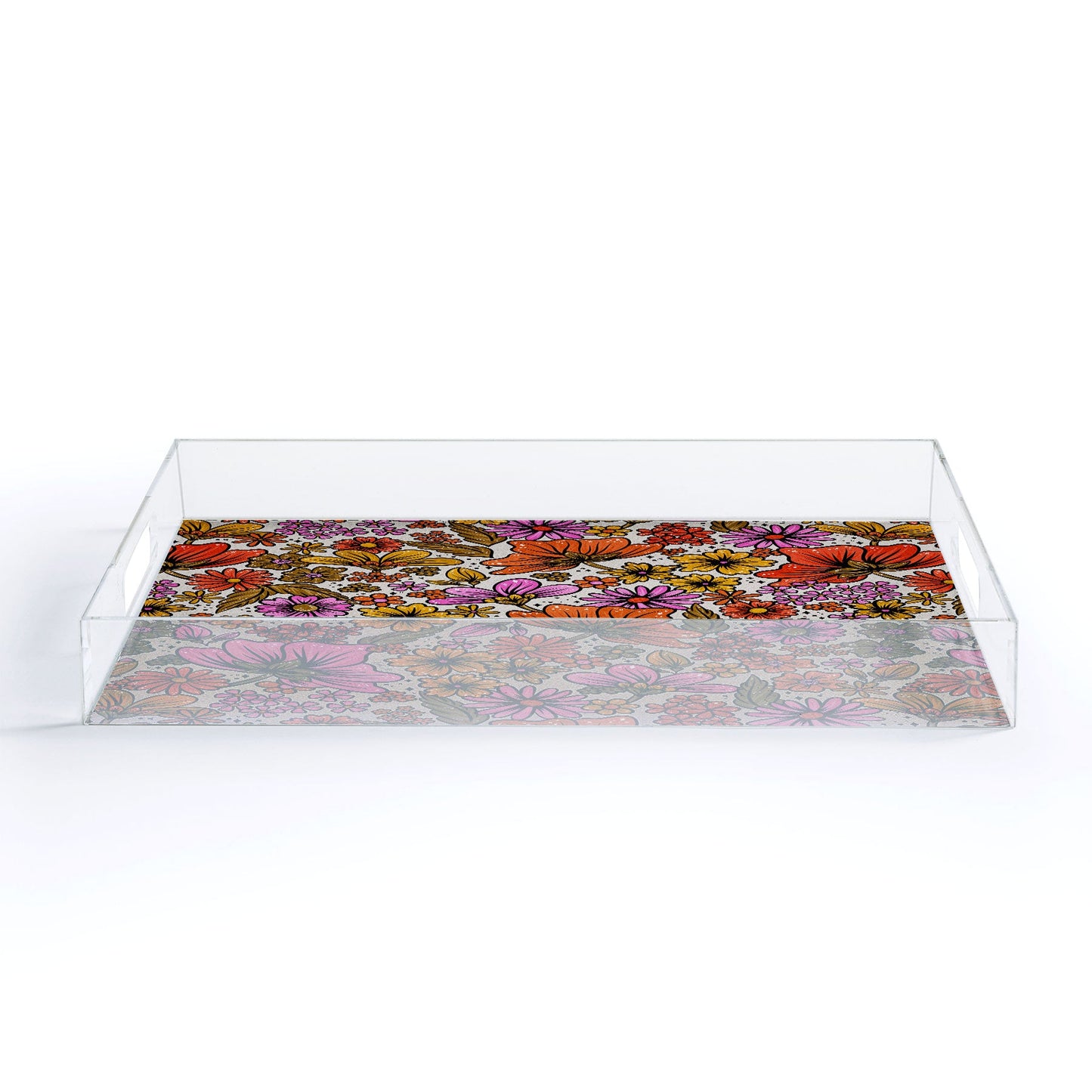 Cat Coquillette Retro Flower Power Pink Red Acrylic Tray