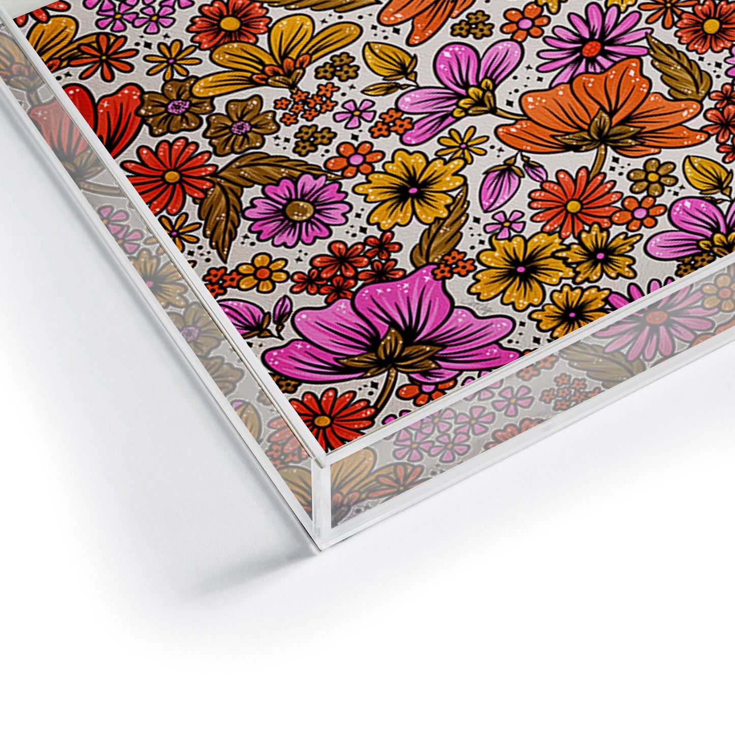 Cat Coquillette Retro Flower Power Pink Red Acrylic Tray