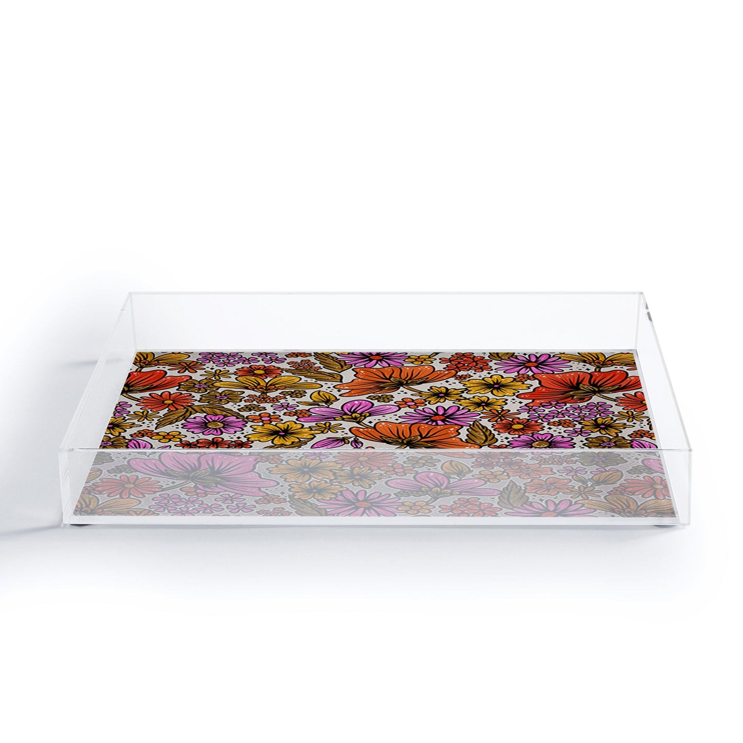 Cat Coquillette Retro Flower Power Pink Red Acrylic Tray