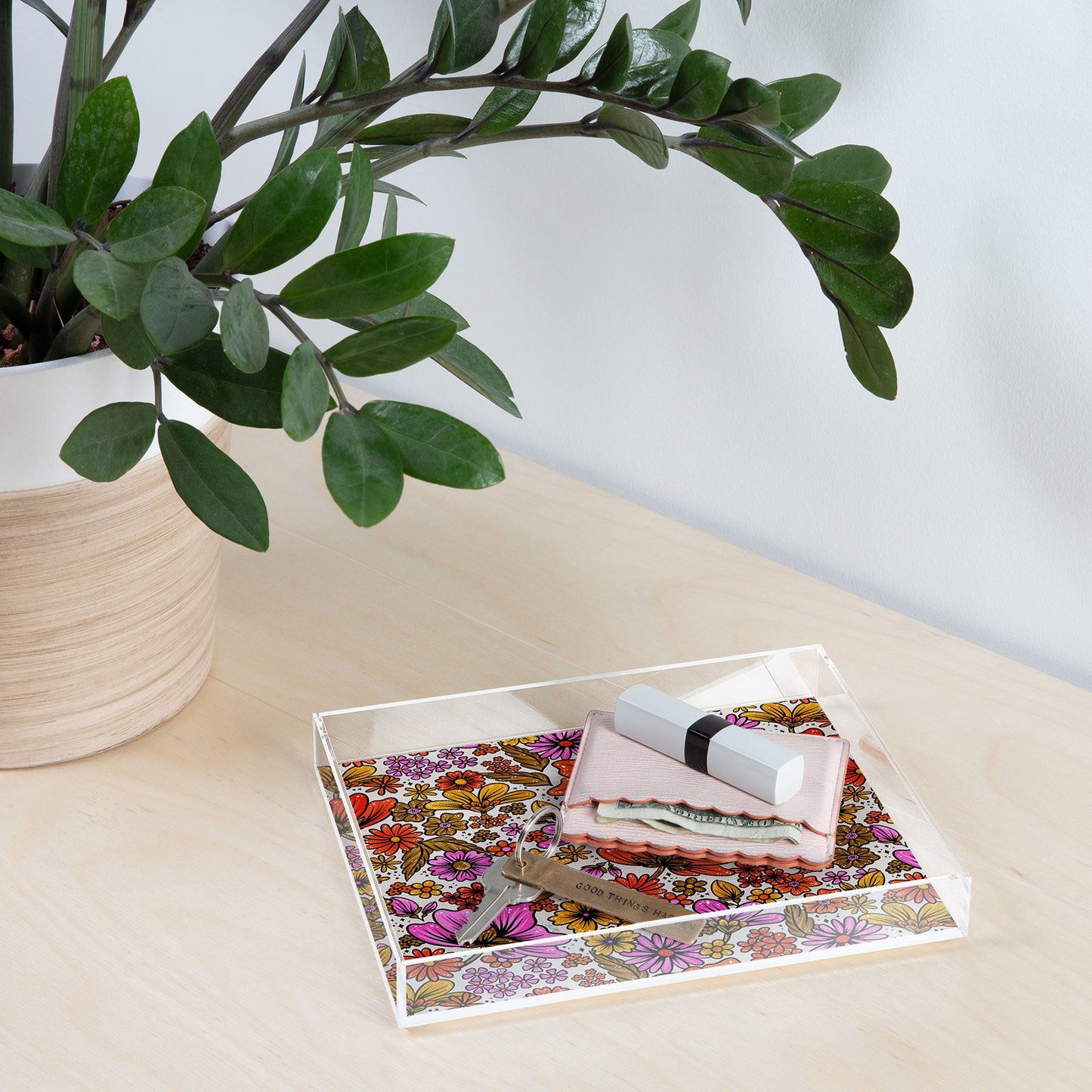 Cat Coquillette Retro Flower Power Pink Red Acrylic Tray
