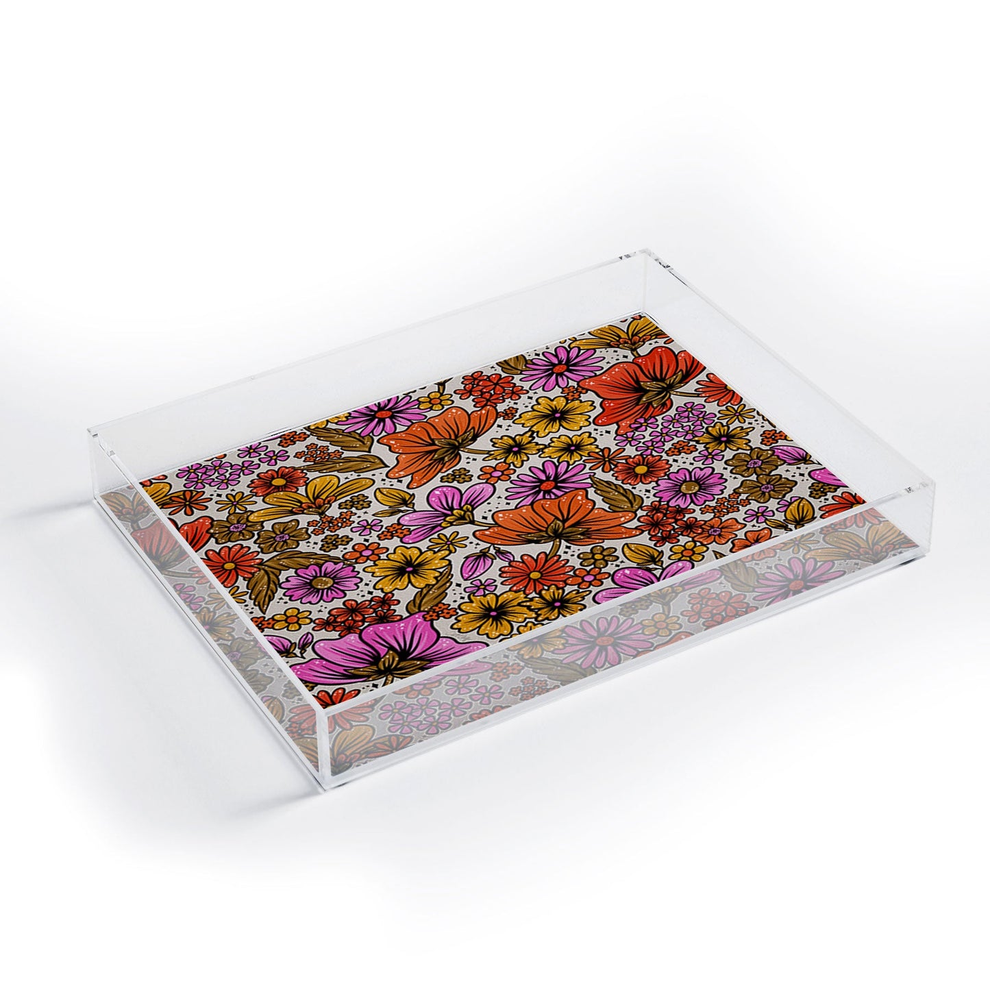 Cat Coquillette Retro Flower Power Pink Red Acrylic Tray