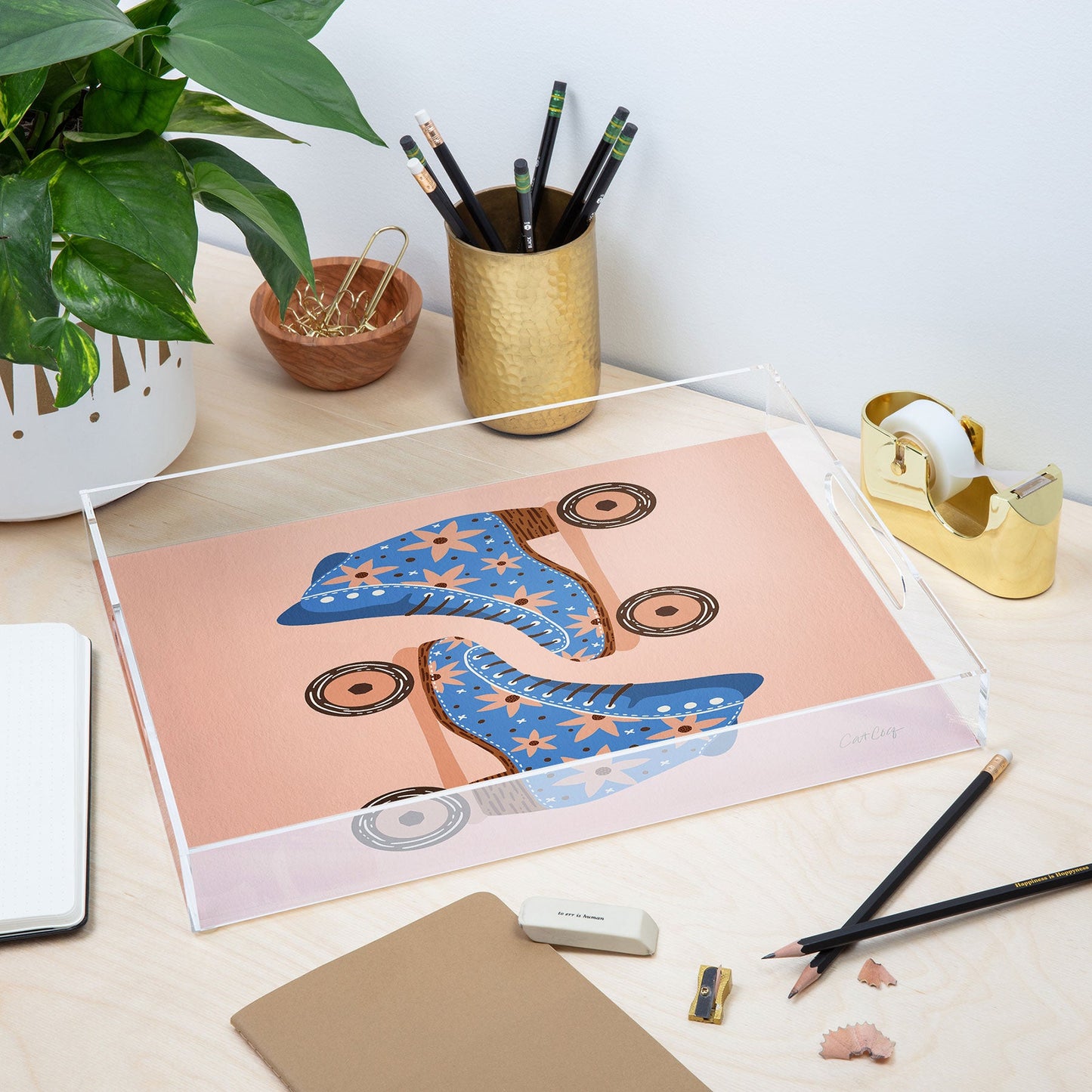 Cat Coquillette Retro Roller Skates Blue Acrylic Tray