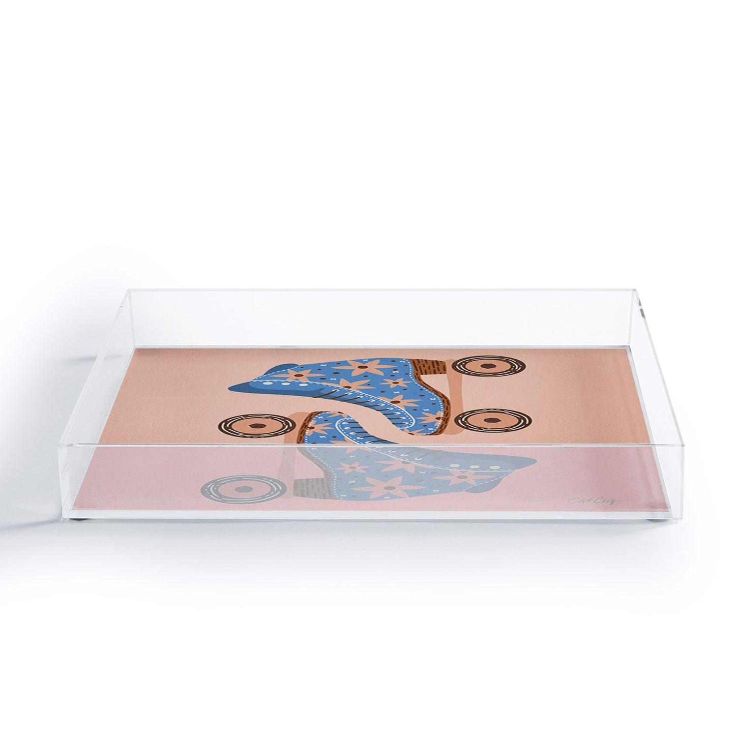 Cat Coquillette Retro Roller Skates Blue Acrylic Tray