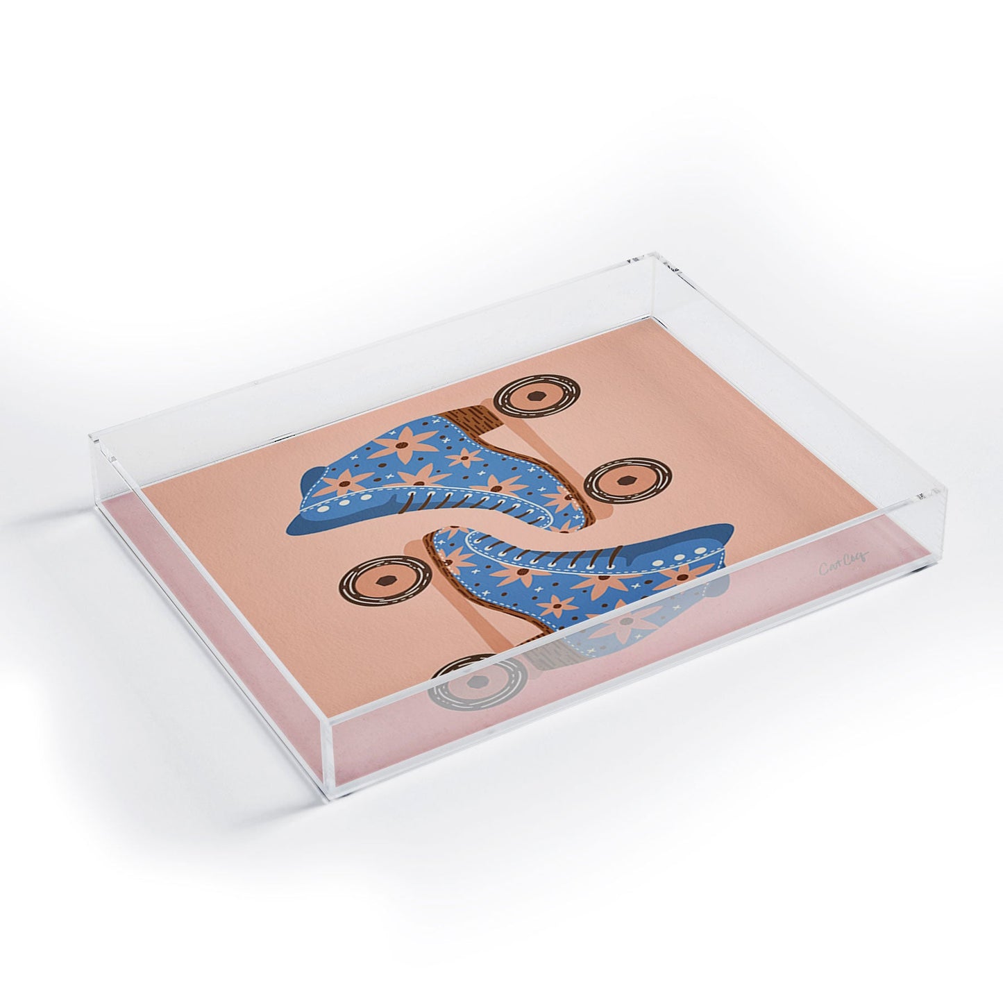 Cat Coquillette Retro Roller Skates Blue Acrylic Tray