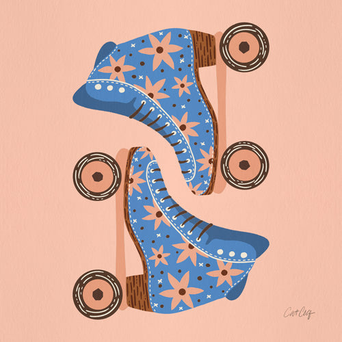 Cat Coquillette Retro Roller Skates Blue Shower Curtain