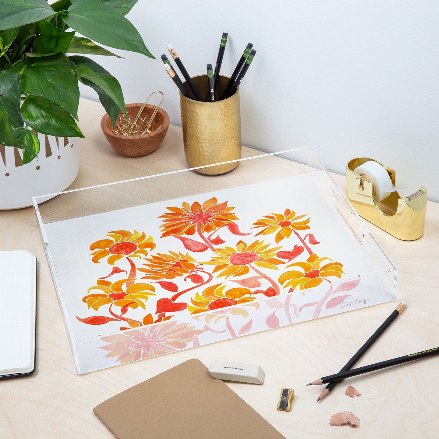 Cat Coquillette Sunflower Watercolor Fiery Palette Acrylic Tray
