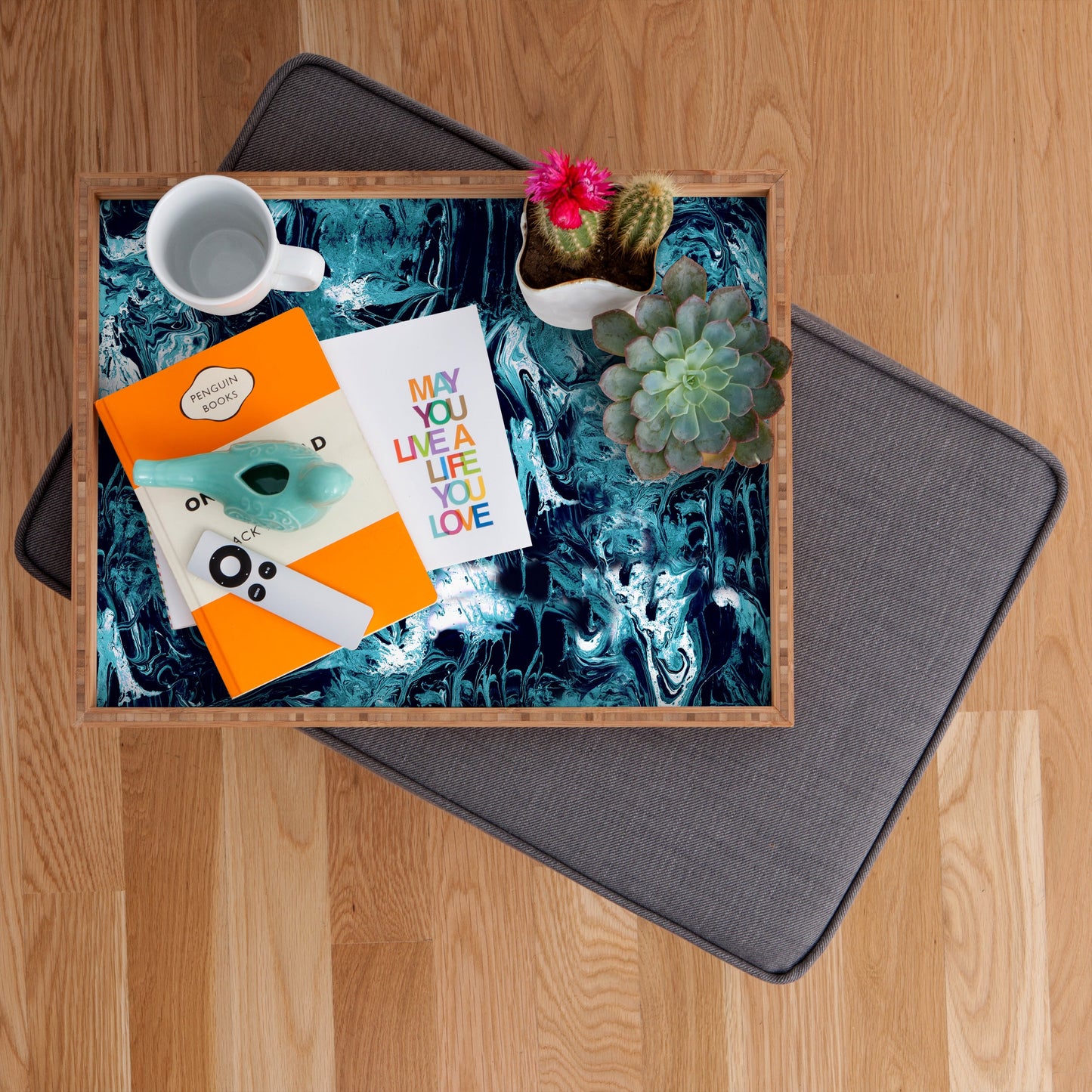 CayenaBlanca Blue Marble Rectangular Tray