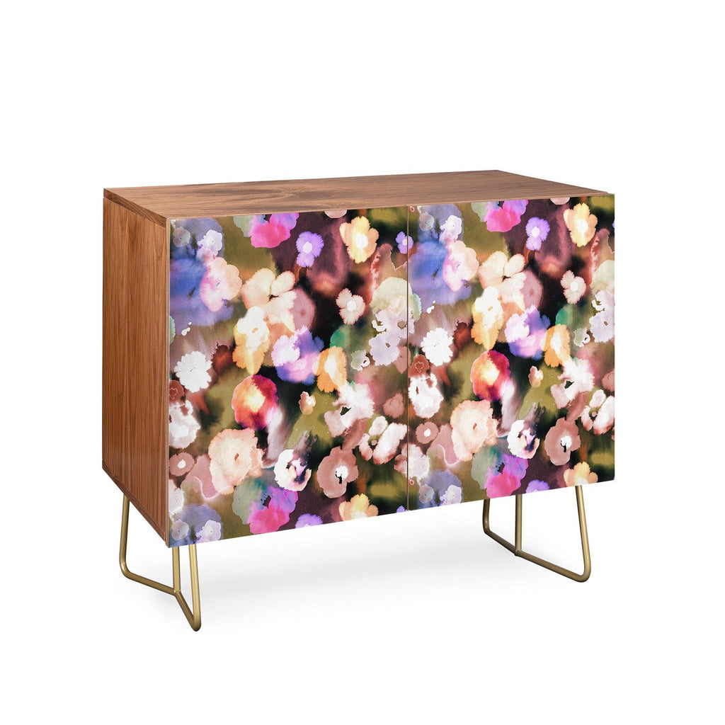 Ninola Design Botanic Retreat Ombre Abstract Watercolor Flowers Pink gold Credenza