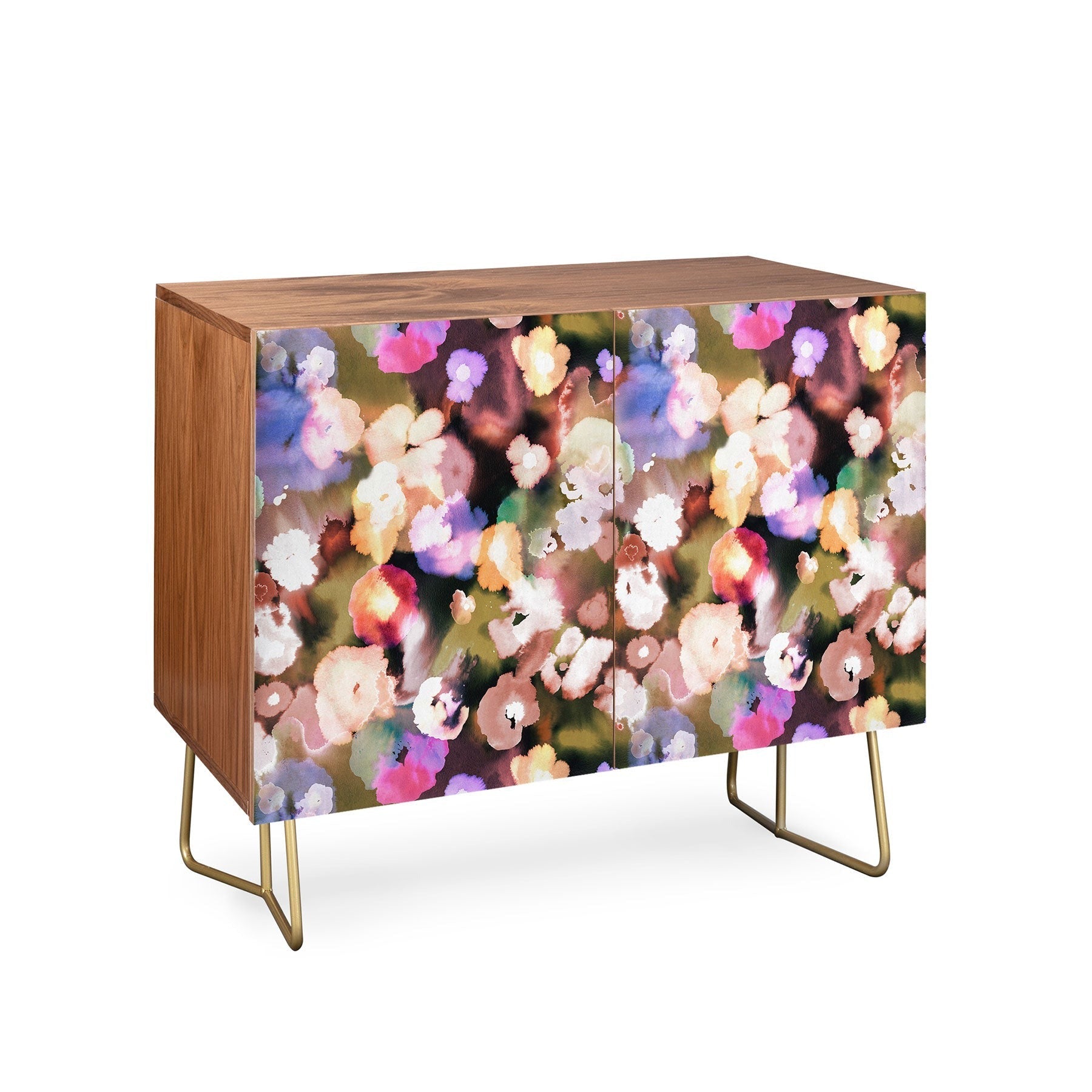 Ninola Design Botanic Retreat Ombre Abstract Watercolor Flowers Pink gold Credenza