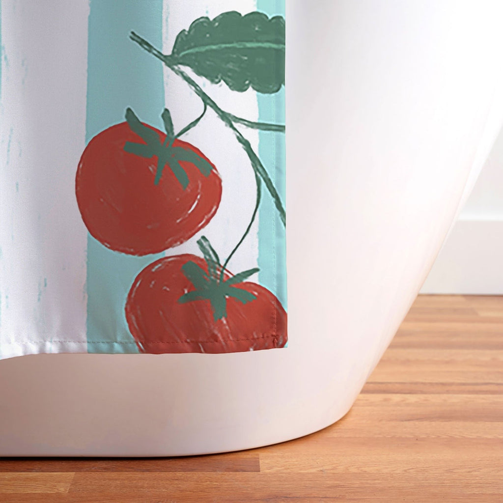 Design by Spark Zesty Tomatoes and Stripes Shower Curtain
