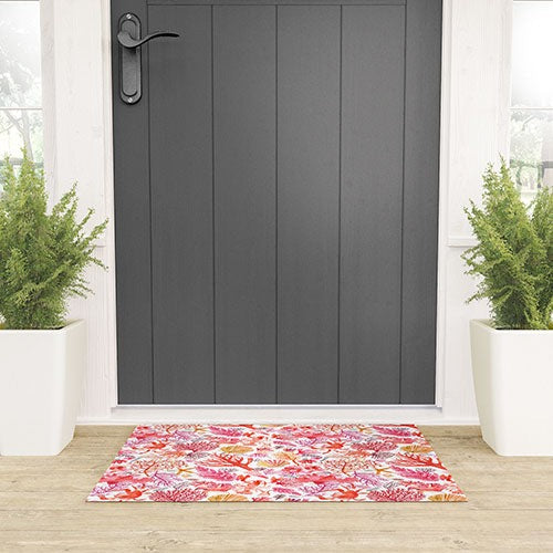 Ninola Design Botanic Retreat Coral Reef Crab Lobster Red Welcome Mat