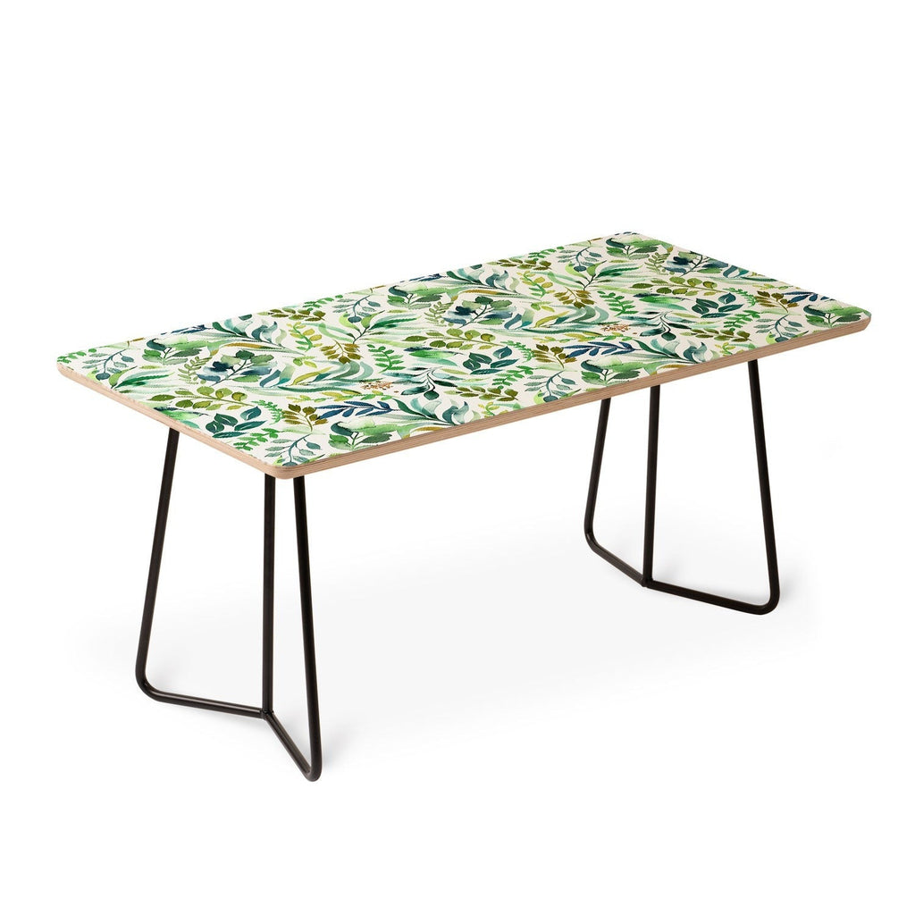 Ninola Design Botanic Retreat Loose Botanical Leaves Watercolor Green Coffee Table