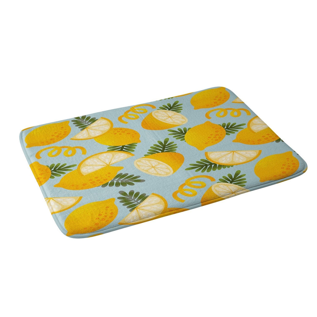 Jessica Molina Lemon Pattern on Sky Blue Memory Foam Bath Mat