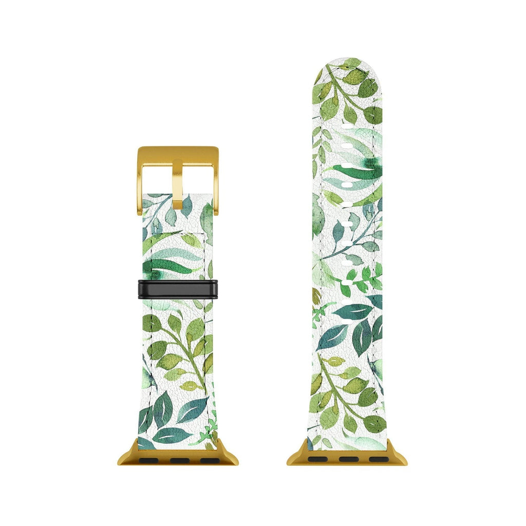 Ninola Design Botanic Retreat Loose Botanical Leaves Watercolor Green Apple Watch Band