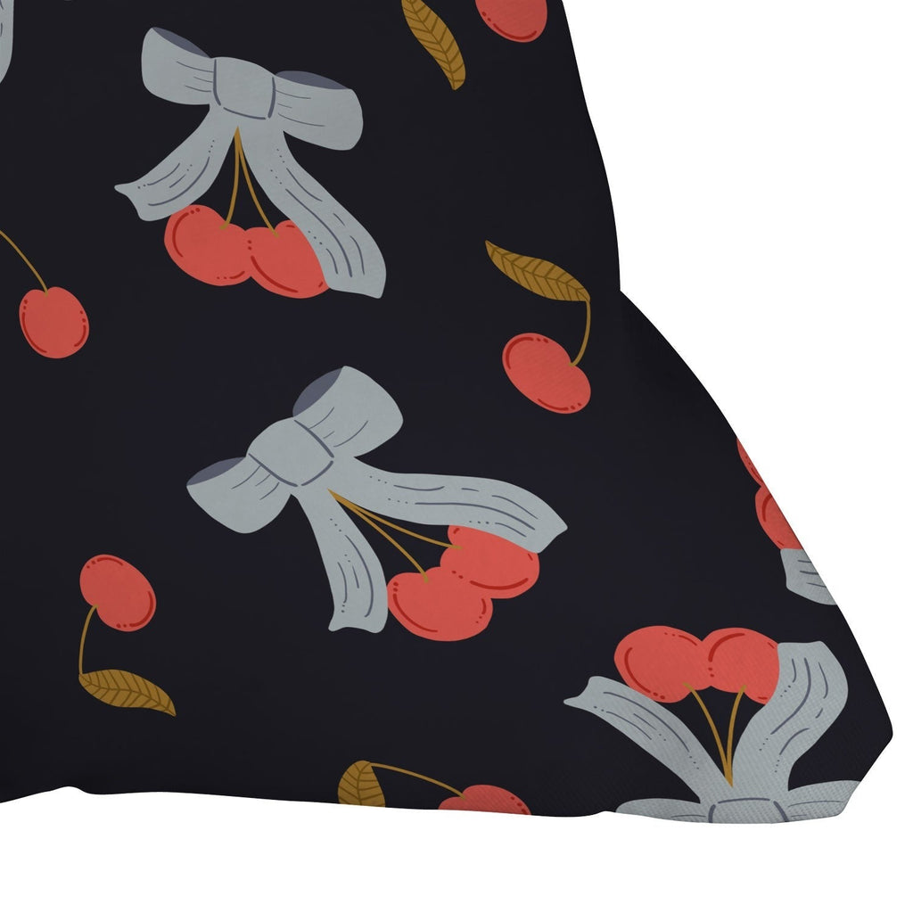 Jennifer Labre Cherries and Bows Outdoor Throw Pillow