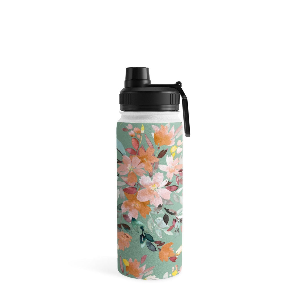 Ninola Design Botanic Retreat Floral Oleander Whimsical Teal Green Water Bottle