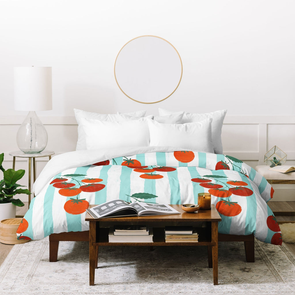 Design by Spark Zesty Tomatoes and Stripes Duvet Cover