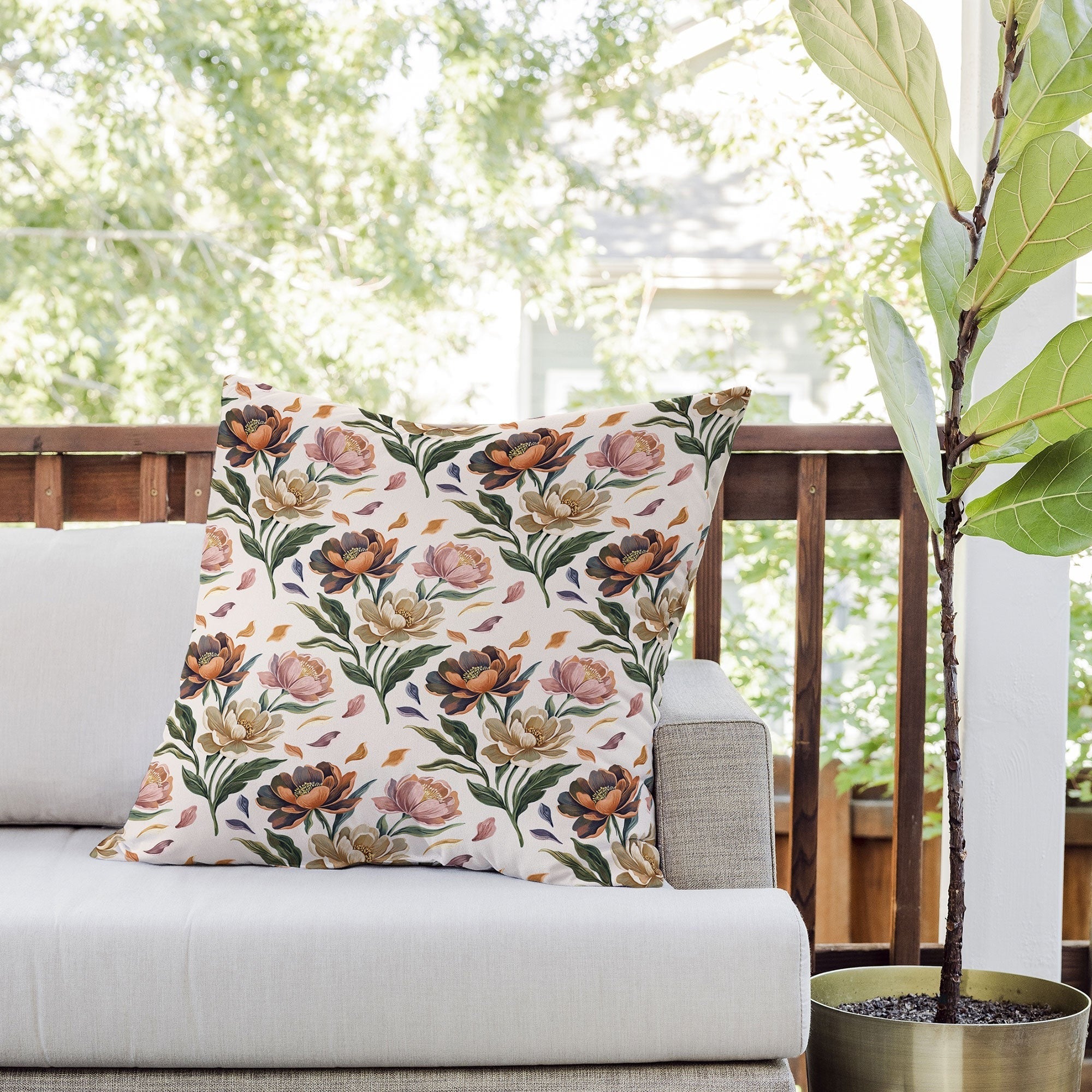 Marta Barragan Camarasa Hand Painted Peony Florals Outdoor Throw Pillow
