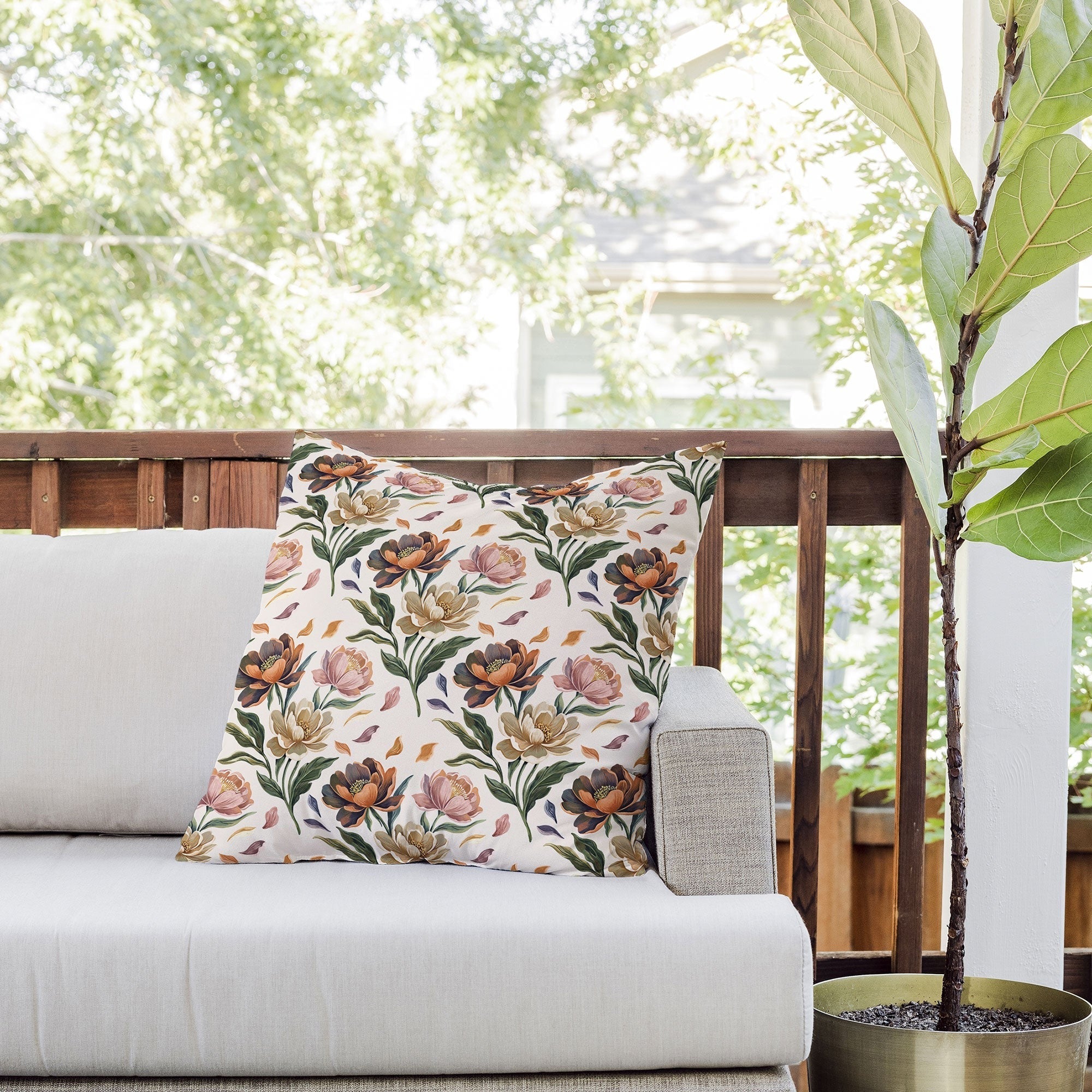 Marta Barragan Camarasa Hand Painted Peony Florals Outdoor Throw Pillow
