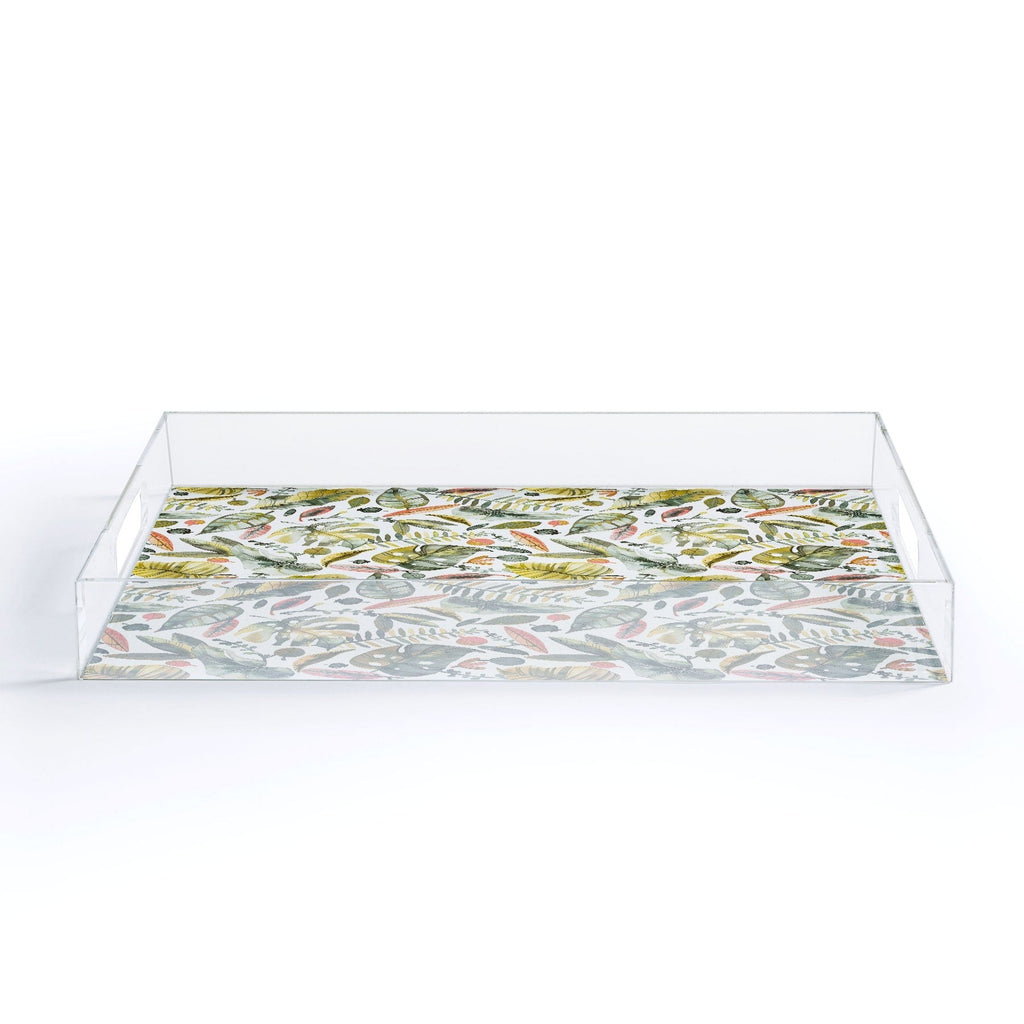 Ninola Design Botanic Retreat Tropical Jungle Leaves Botanical Green Orange Acrylic Tray