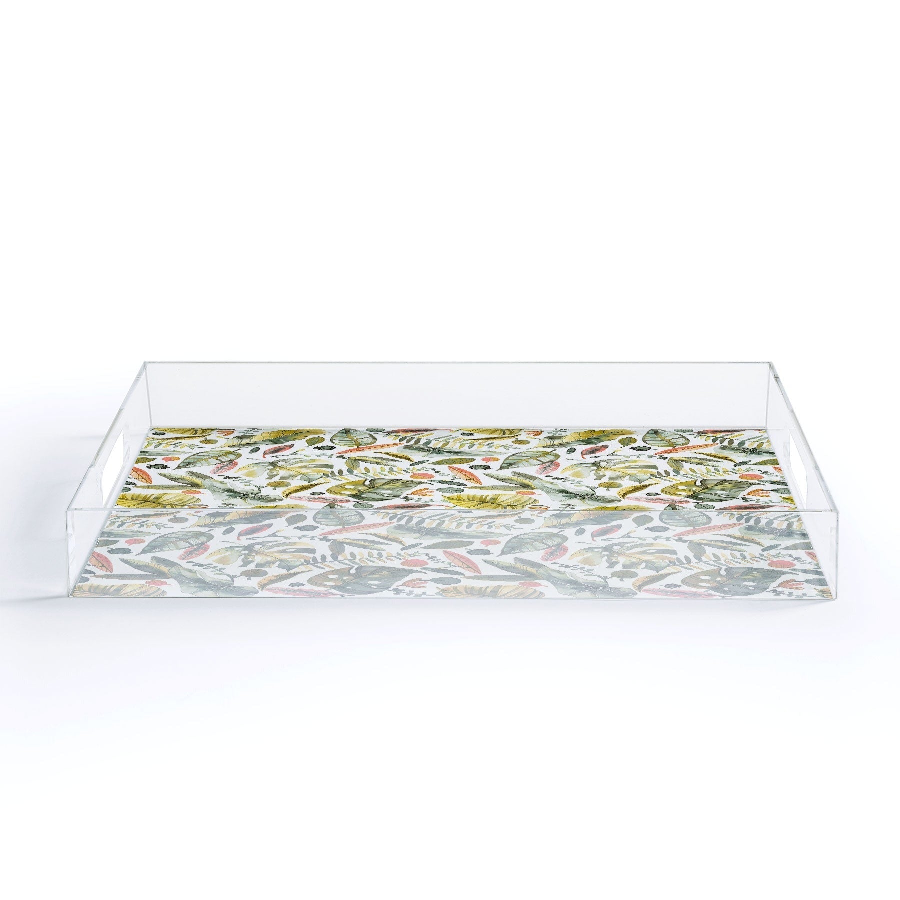 Ninola Design Botanic Retreat Tropical Jungle Leaves Botanical Green Orange Acrylic Tray