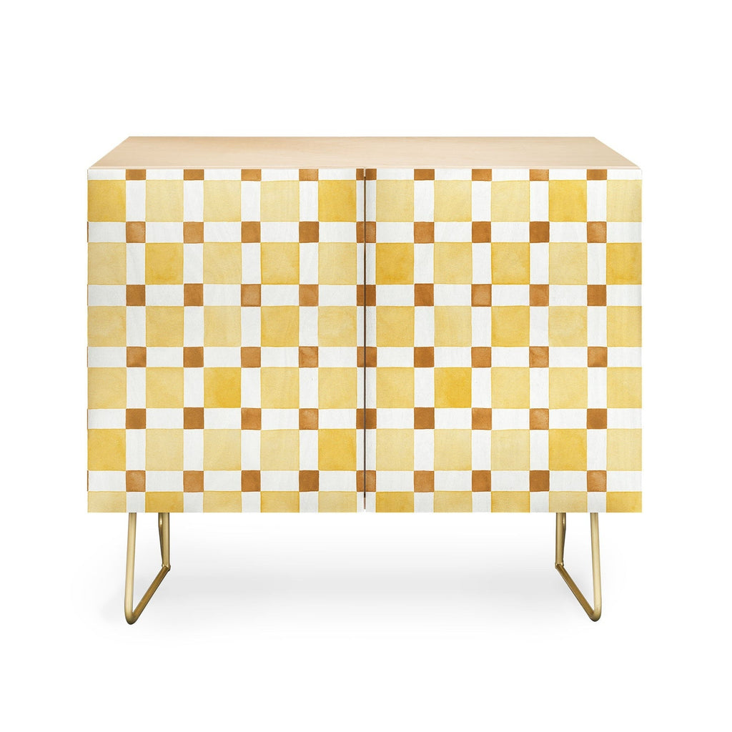 Ninola Design Everyday Artifact Checker Mosaic Tiles Geometry Yellow Credenza