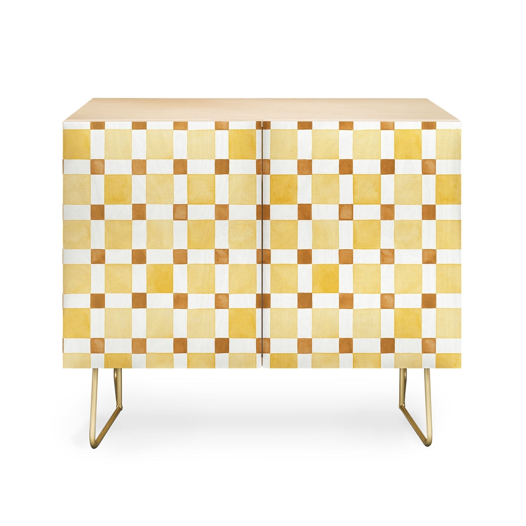 Ninola Design Everyday Artifact Checker Mosaic Tiles Geometry Yellow Credenza