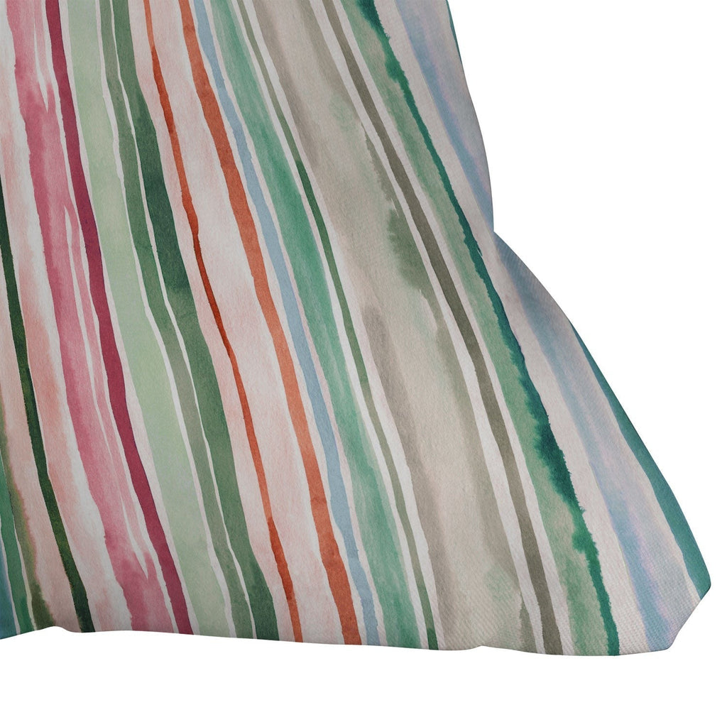 Ninola Design Botanic Retreat Watercolor Stripes Green Orange Red Outdoor Throw Pillow