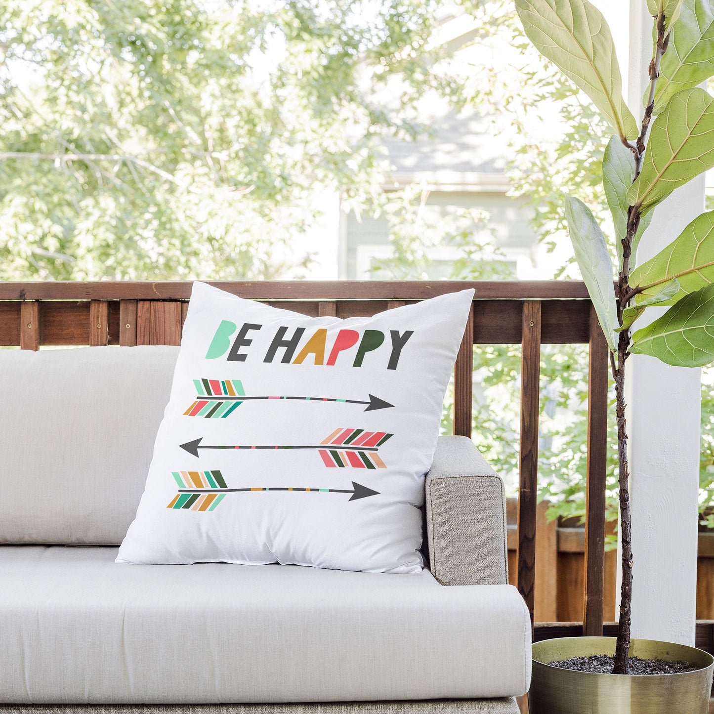 Chelcey Tate Be Happy Outdoor Throw Pillow