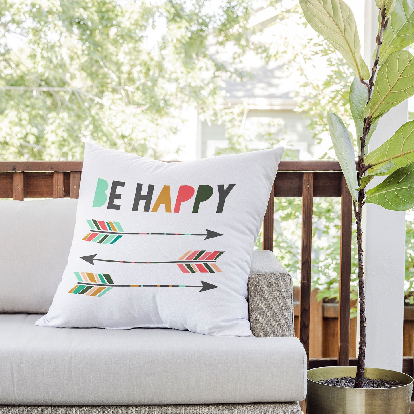 Chelcey Tate Be Happy Outdoor Throw Pillow