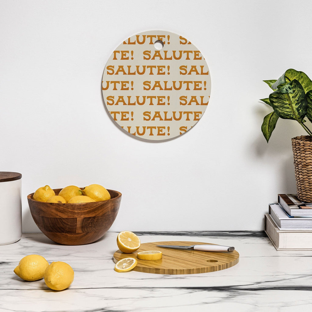 Jessica Molina Salute Gold Pattern on Cream Cutting Board Round