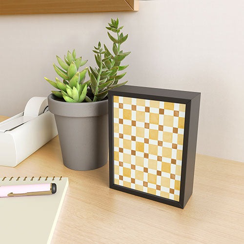 Ninola Design Everyday Artifact Checker Mosaic Tiles Geometry Yellow Framed Mini Art Print
