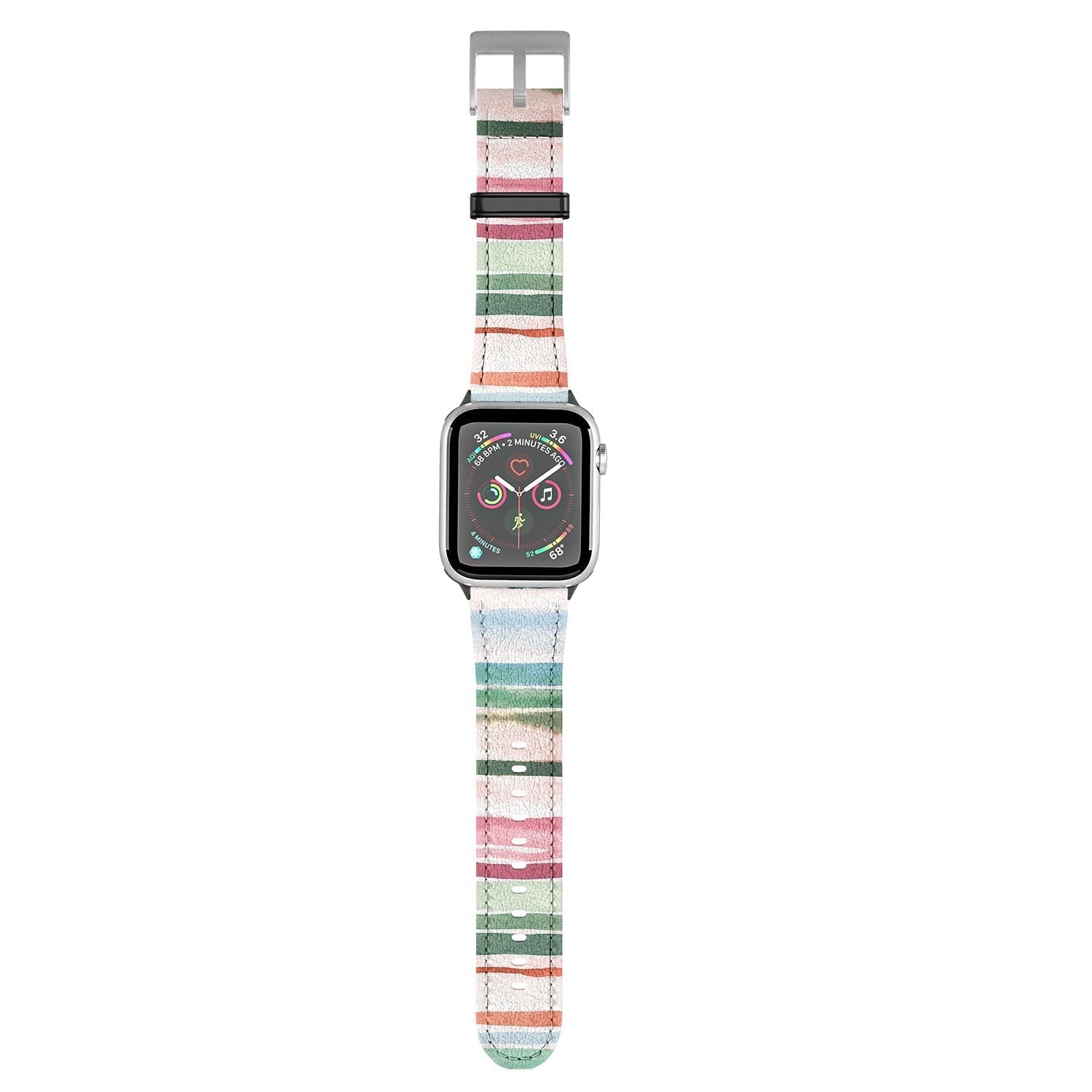 Ninola Design Botanic Retreat Watercolor Stripes Green Orange Red Apple Watch Band