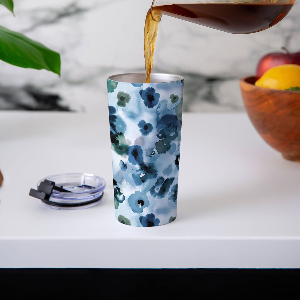 Ninola Design Botanic Retreat Ombre Abstract Watercolor Flowers Blue Navy Travel Mug