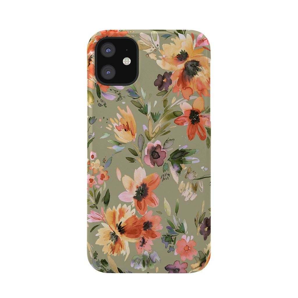 Ninola Design Botanic Retreat Painterly Tropical Flowers Sage Green Phone Case