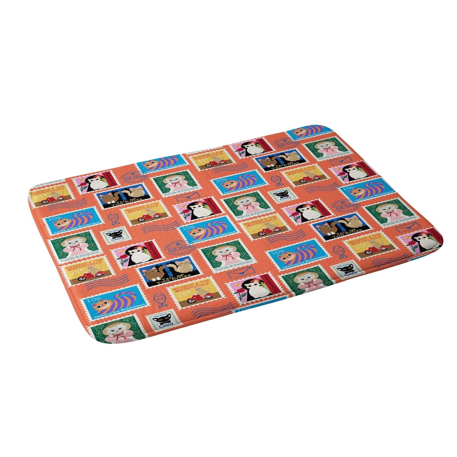 Design by Spark Classic Book Cat Stamps Memory Foam Bath Mat