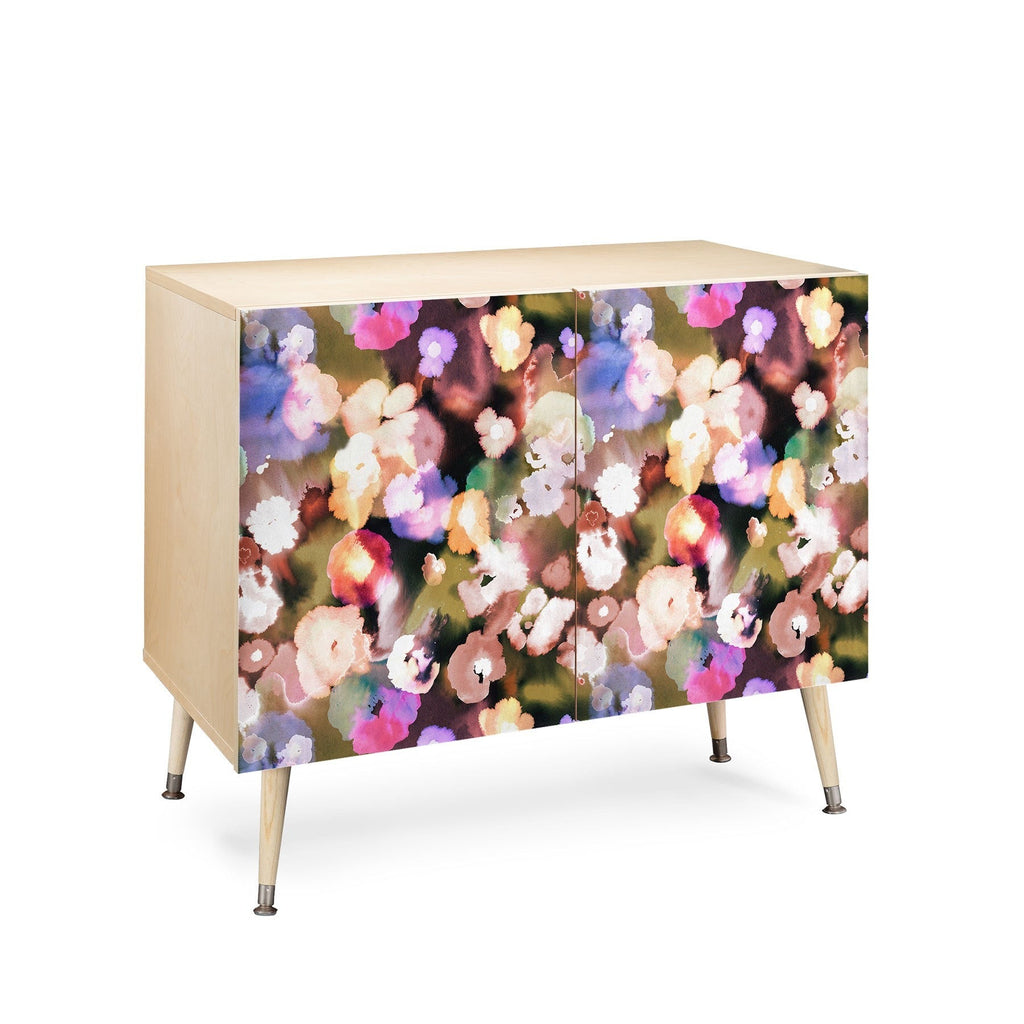 Ninola Design Botanic Retreat Ombre Abstract Watercolor Flowers Pink gold Credenza