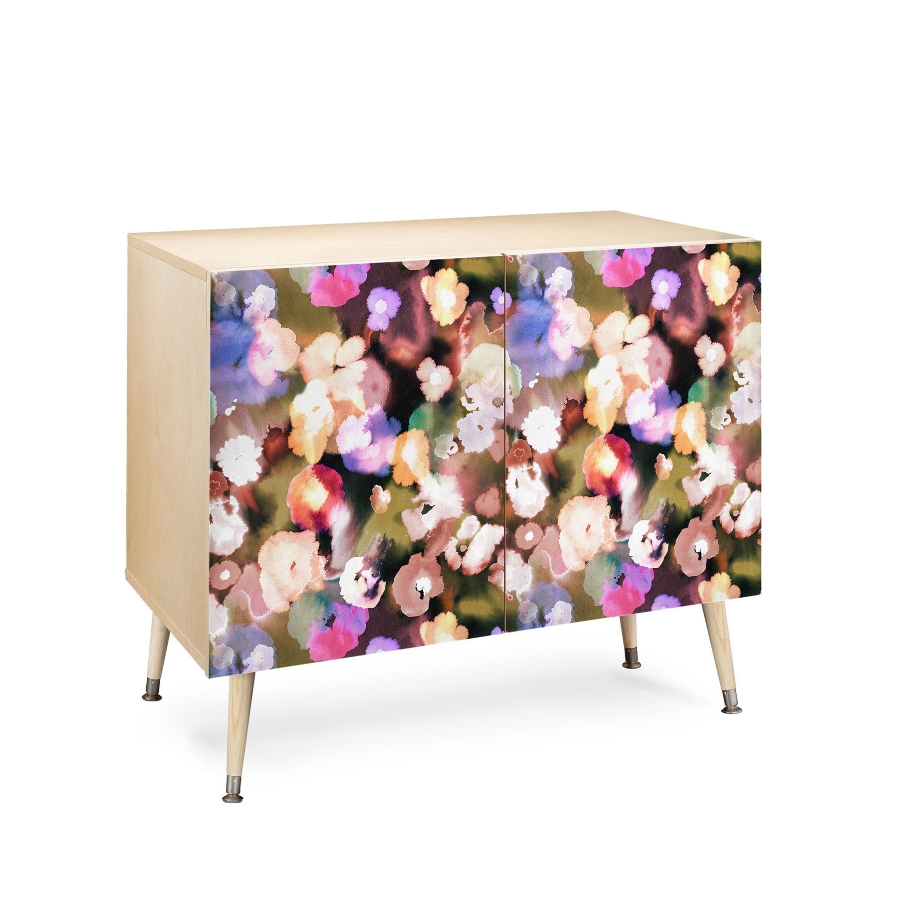 Ninola Design Botanic Retreat Ombre Abstract Watercolor Flowers Pink gold Credenza