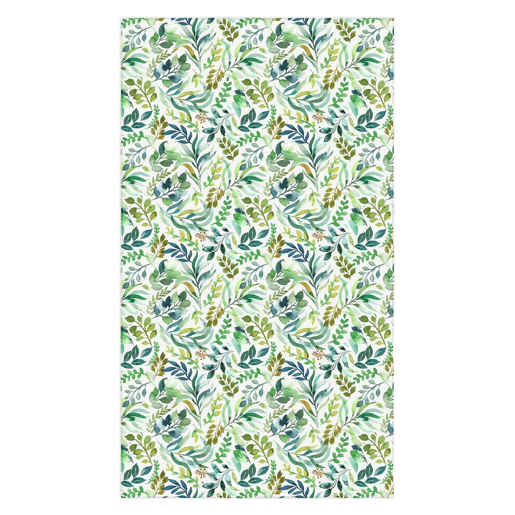 Ninola Design Botanic Retreat Loose Botanical Leaves Watercolor Green Tablecloth