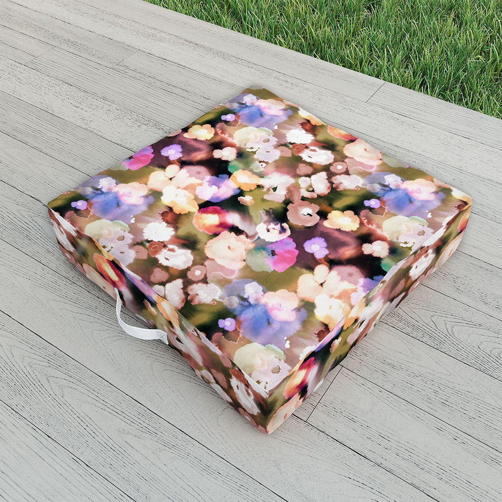Ninola Design Botanic Retreat Ombre Abstract Watercolor Flowers Pink gold Outdoor Floor Cushion