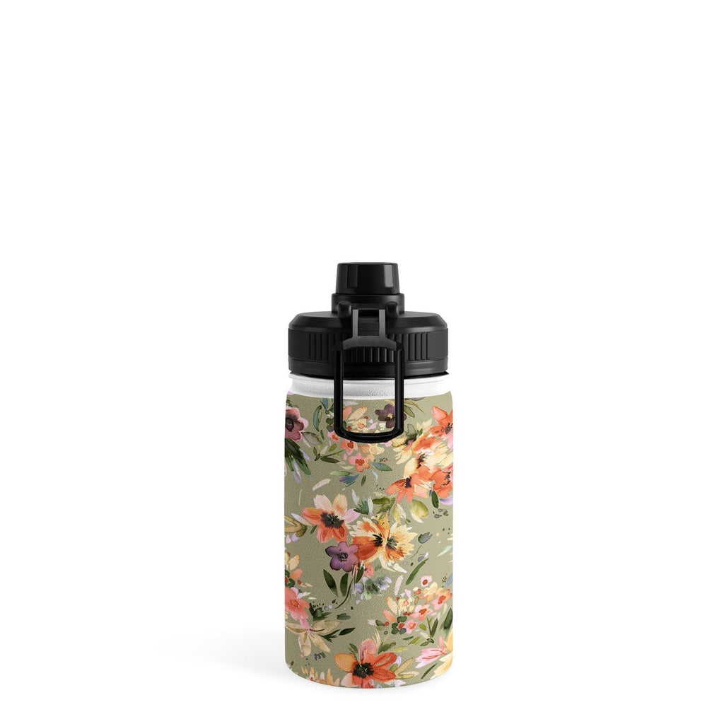 Ninola Design Botanic Retreat Painterly Tropical Flowers Sage Green Water Bottle