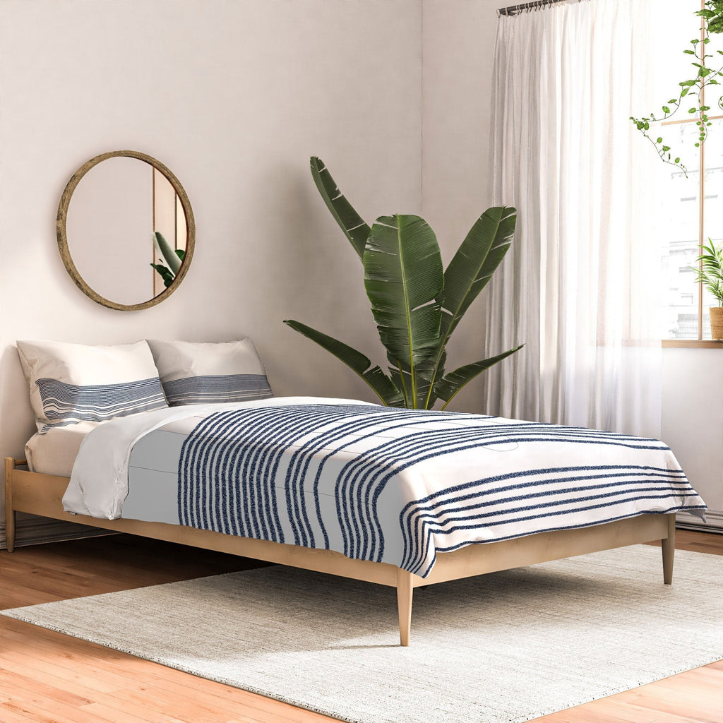 Kierkegaard Design Studio organic stripes naut navy blue and white Comforter