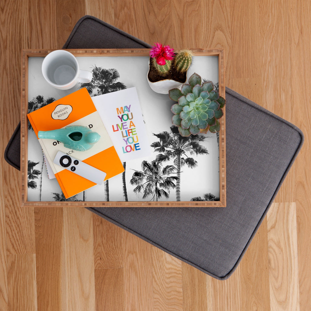 Gal Design Black And White Palms Rectangular Tray